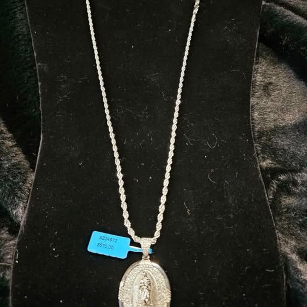 2.16CTW VVSD Moissanite Pendant on 28" Rope Chain set in .925 Sterling Silver